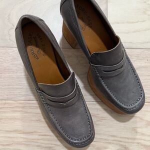 Kork-Ease Gray Leather Platform High Heel Loafers